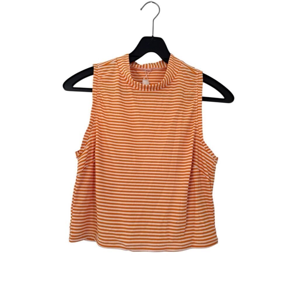 Athleta Orange and White Striped Sleeveless Mock Neck Tank Size Small